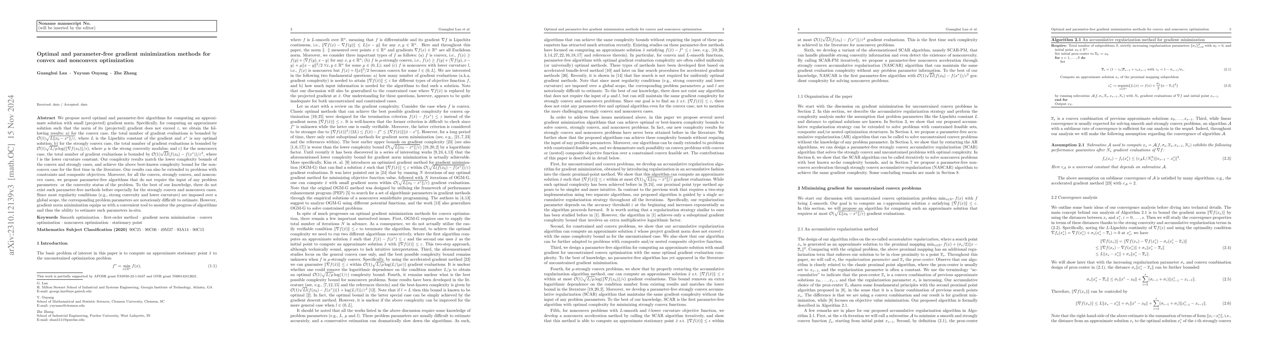 Thumbnail for Optimal and parameter-free gradient minimization methods for convex and
  nonconvex optimization