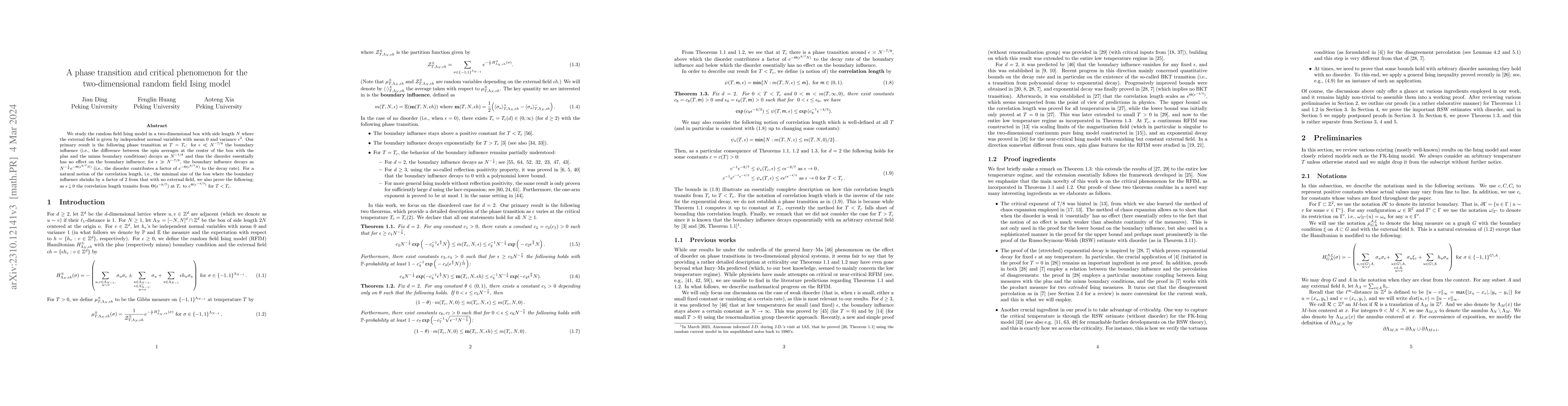 Thumbnail for A phase transition and critical phenomenon for the two-dimensional
  random field Ising model