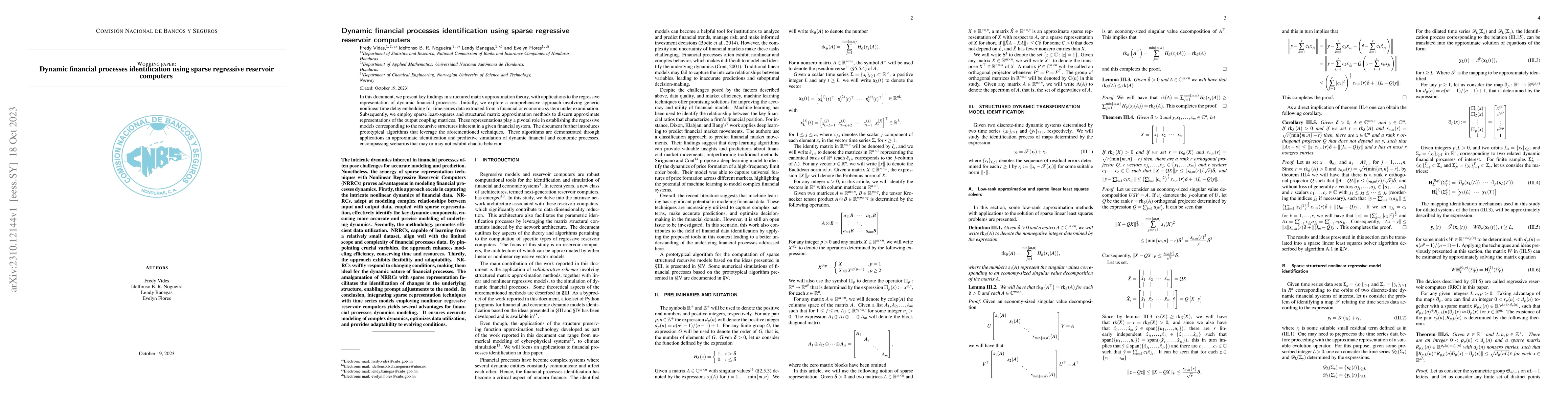 Thumbnail for Dynamic financial processes identification using sparse regressive
  reservoir computers