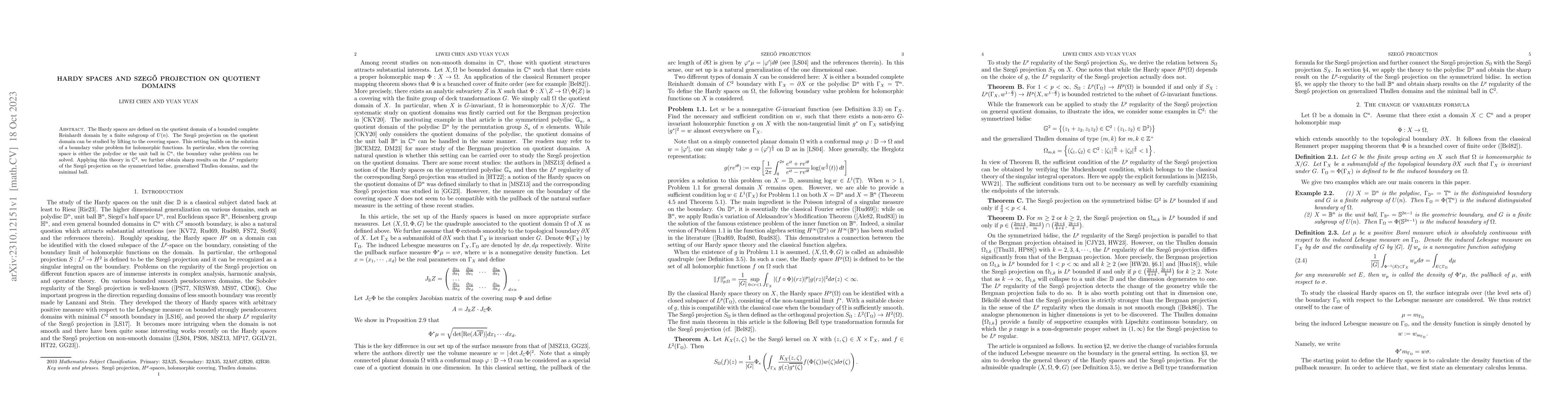Thumbnail for Hardy spaces and Szeg\H{o} projection on quotient domains