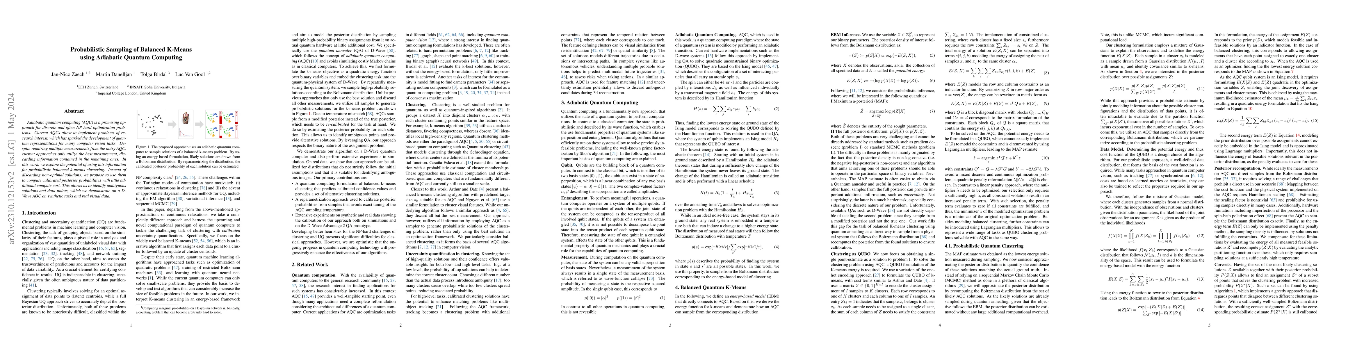 Thumbnail for Probabilistic Sampling of Balanced K-Means using Adiabatic Quantum
  Computing