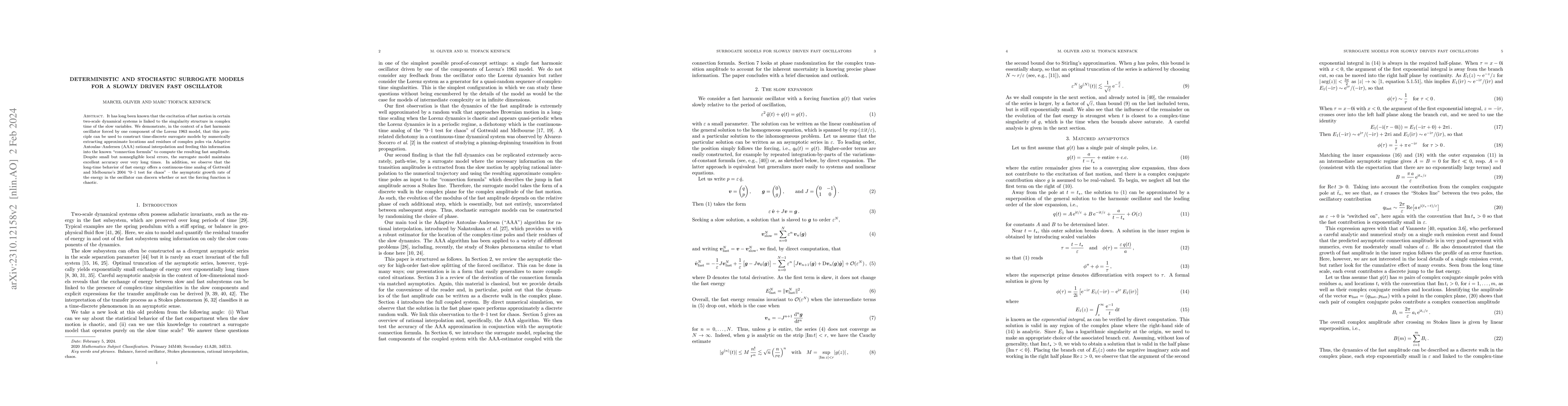Thumbnail for Deterministic and stochastic surrogate models for a slowly driven fast
  oscillator
