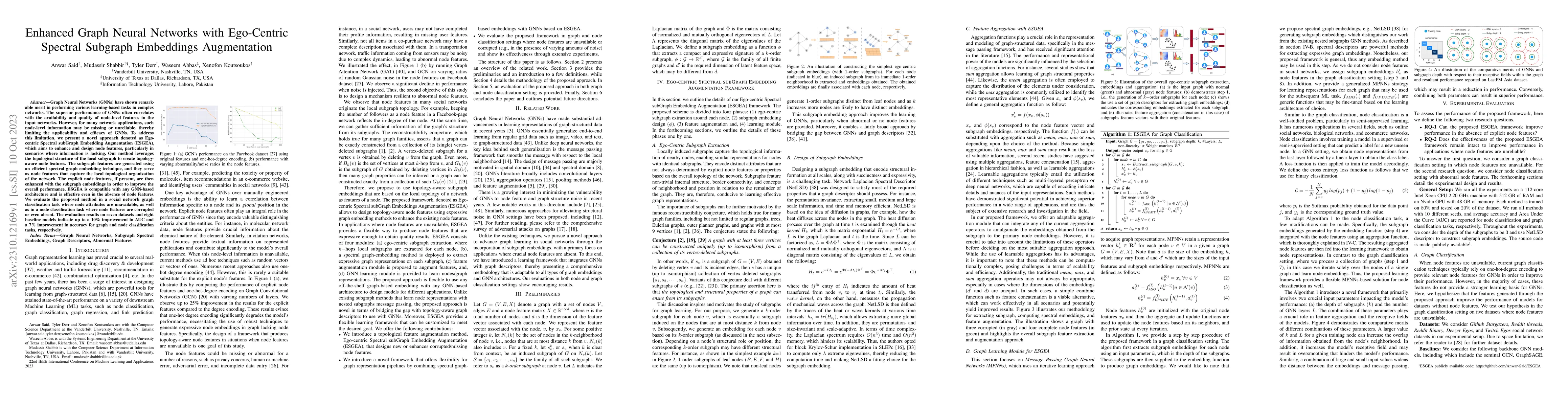 Thumbnail for Enhanced Graph Neural Networks with Ego-Centric Spectral Subgraph
  Embeddings Augmentation