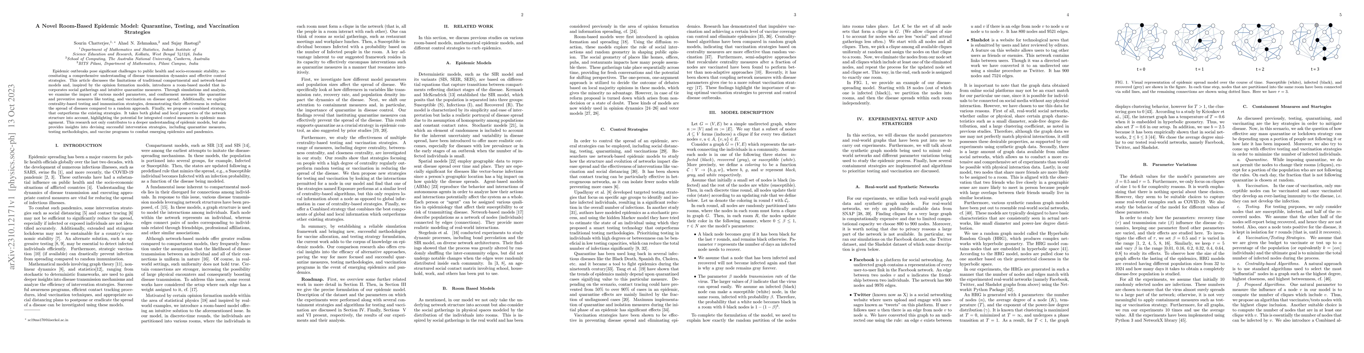 Thumbnail for A Novel Room-Based Epidemic Model: Quarantine, Testing, and Vaccination
  Strategies