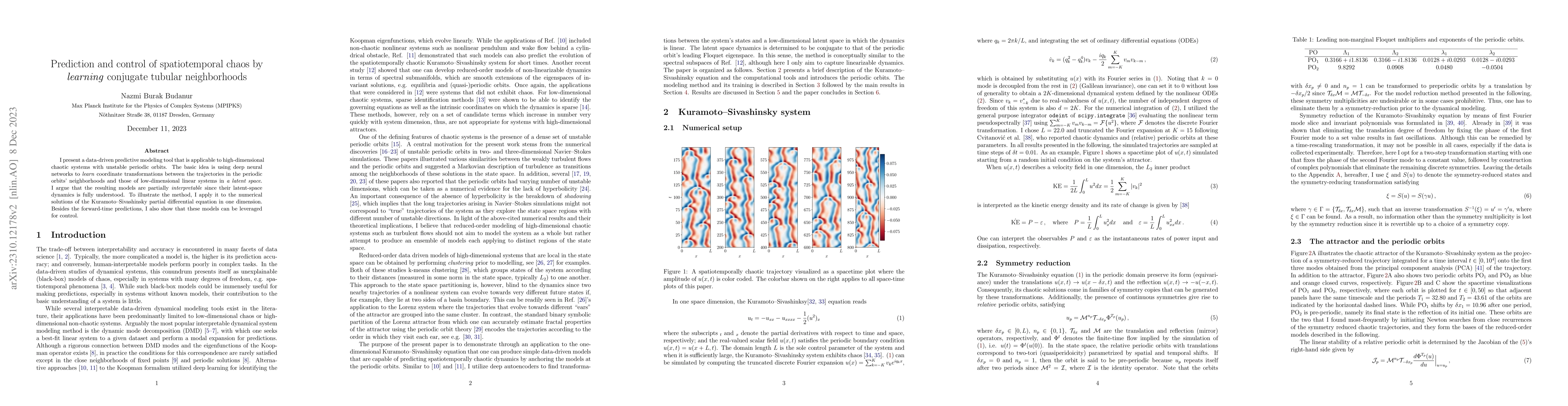 Thumbnail for Prediction and control of spatiotemporal chaos by learning conjugate
  tubular neighborhoods
