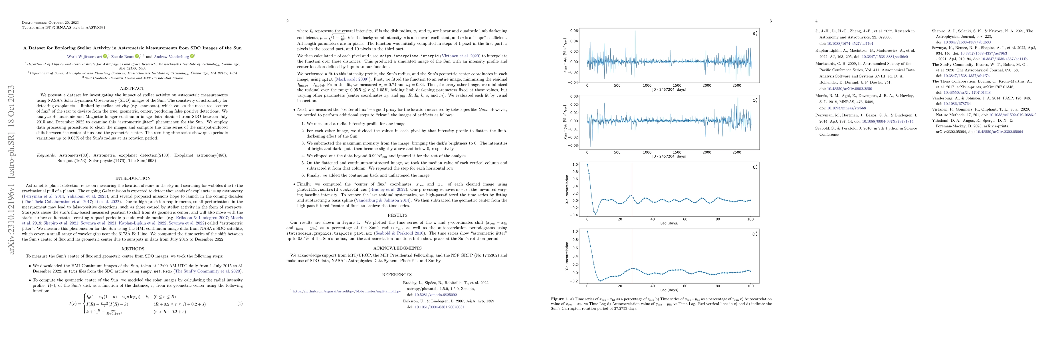 Thumbnail for A Dataset for Exploring Stellar Activity in Astrometric Measurements
  from SDO Images of the Sun