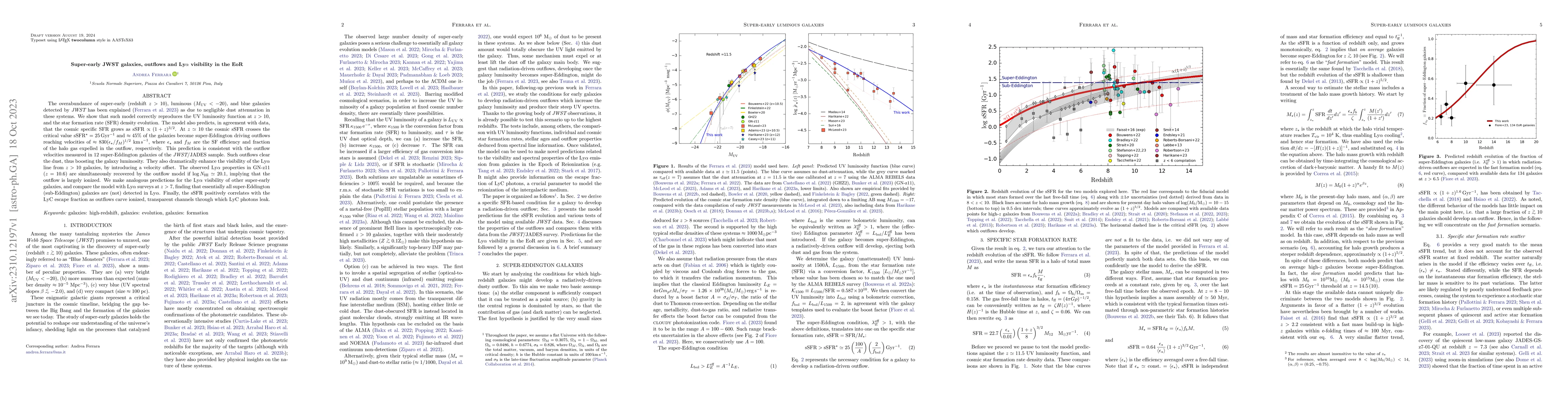 Thumbnail for Super-early JWST galaxies, outflows and Lyman alpha visibility in the
  EoR