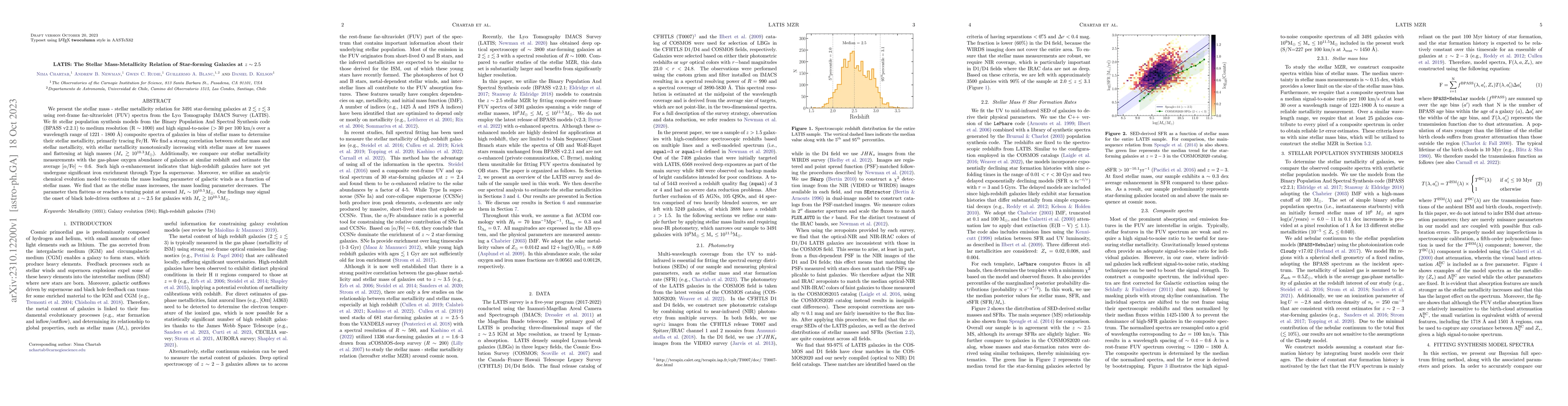 Thumbnail for LATIS: The Stellar Mass-Metallicity Relation of Star-forming Galaxies at
  $z\sim 2.5$