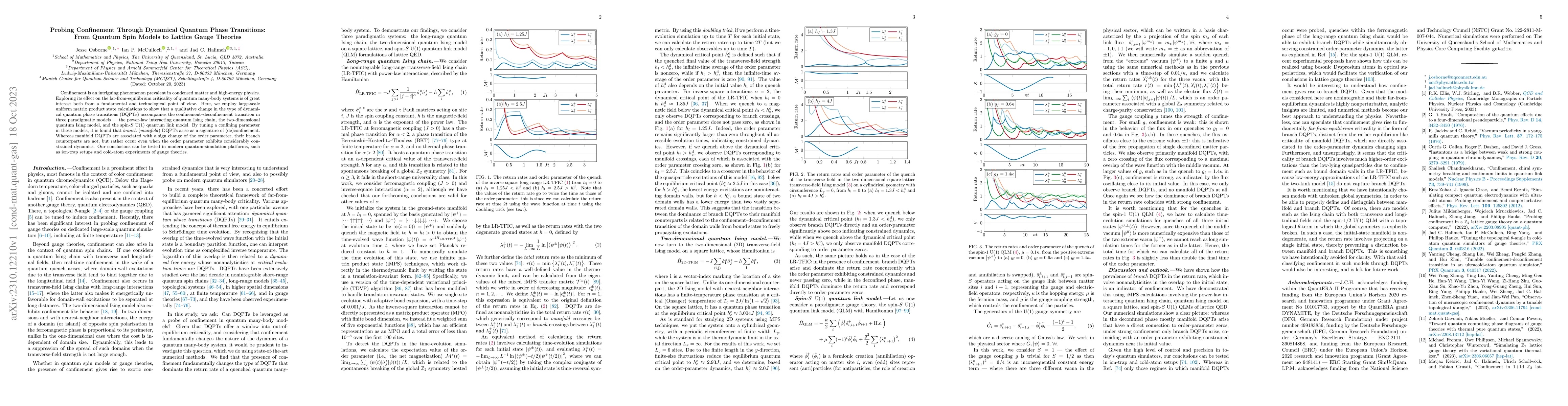 Thumbnail for Probing Confinement Through Dynamical Quantum Phase Transitions: From
  Quantum Spin Models to Lattice Gauge Theories