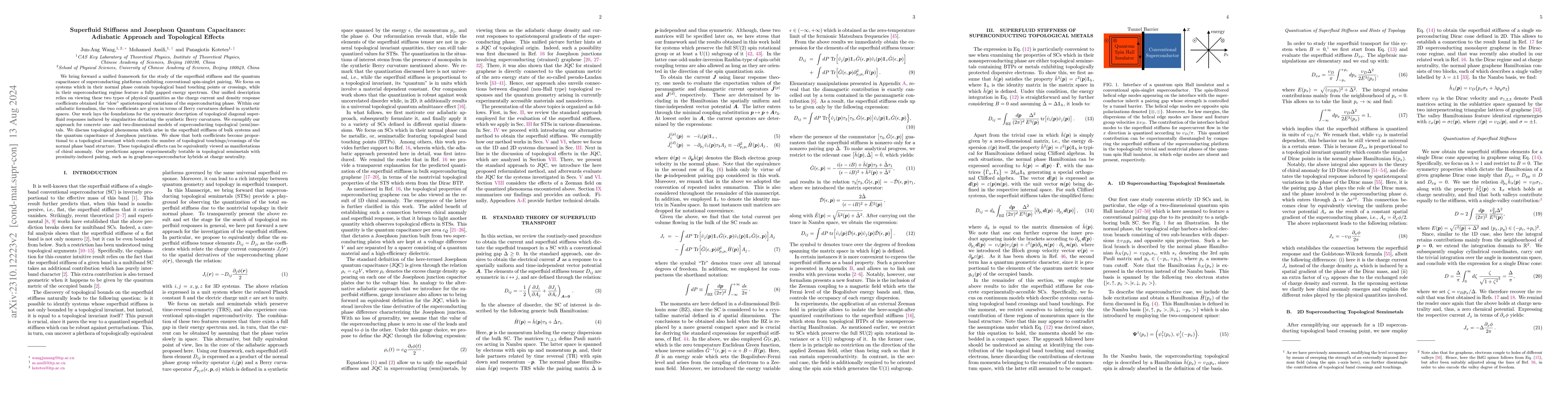 Thumbnail for Superfluid Stiffness and Josephson Quantum Capacitance: Adiabatic
  Approach and Topological Effects
