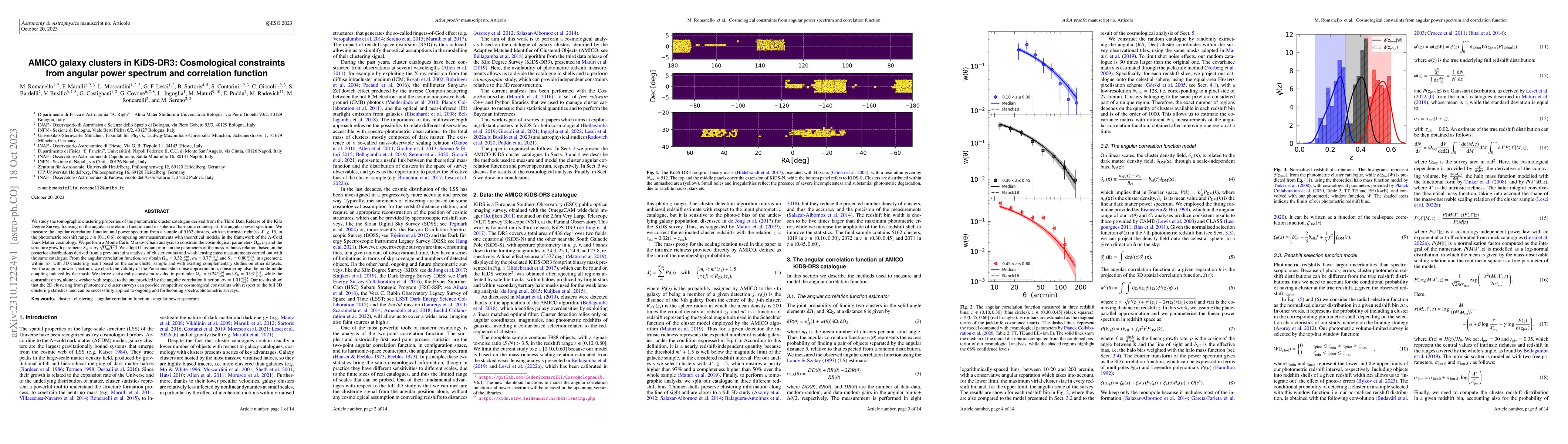 Thumbnail for AMICO galaxy clusters in KiDS-DR3: Cosmological constraints from angular
  power spectrum and correlation function