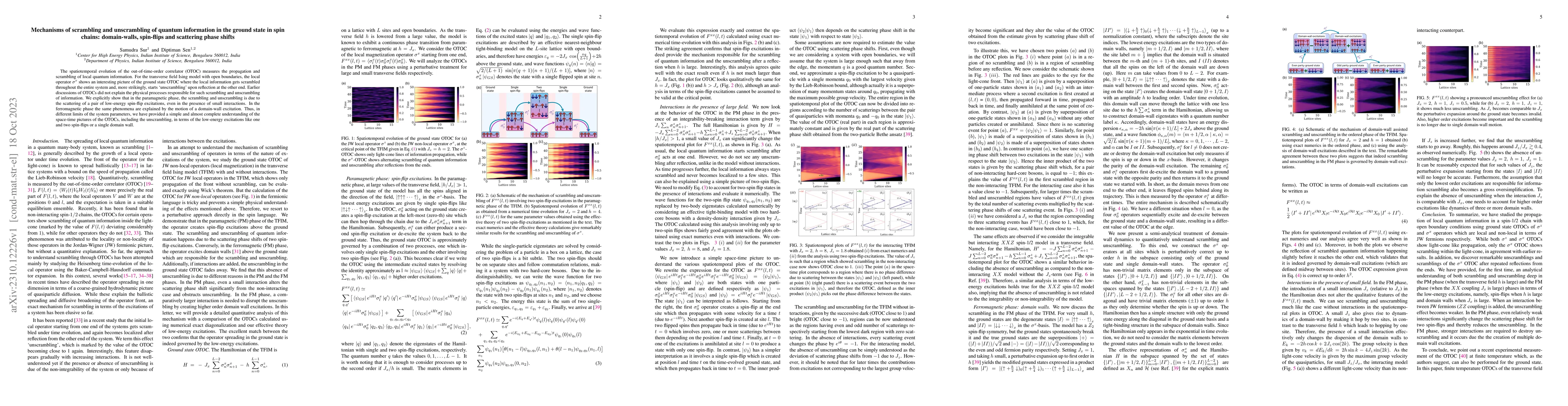 Thumbnail for Mechanisms of scrambling and unscrambling of quantum information in the
  ground state in spin chains: domain-walls, spin-flips and scattering phase
  shifts