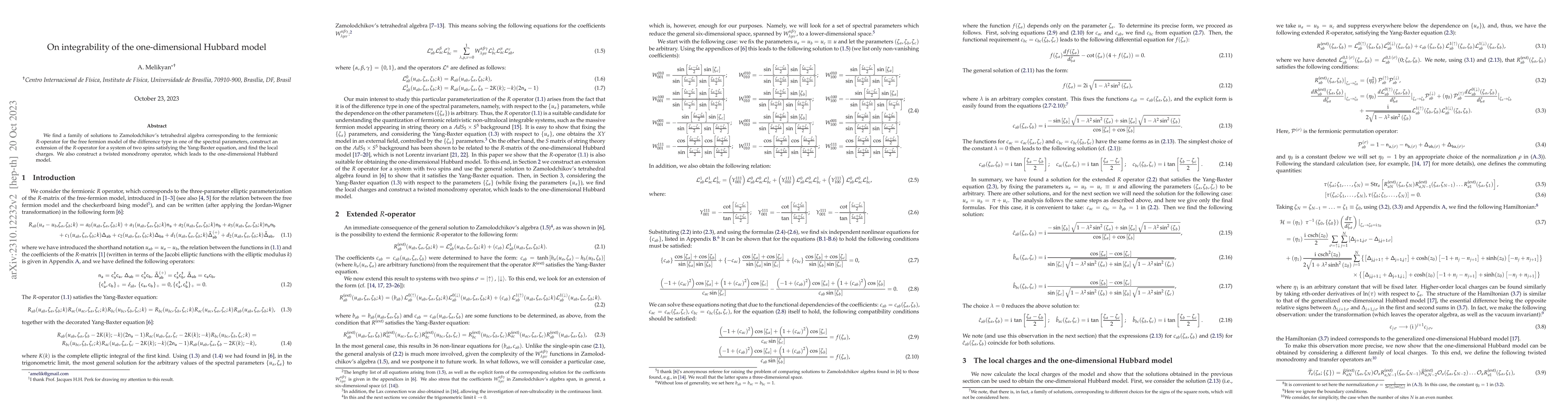 Thumbnail for On integrability of the one-dimensional Hubbard model