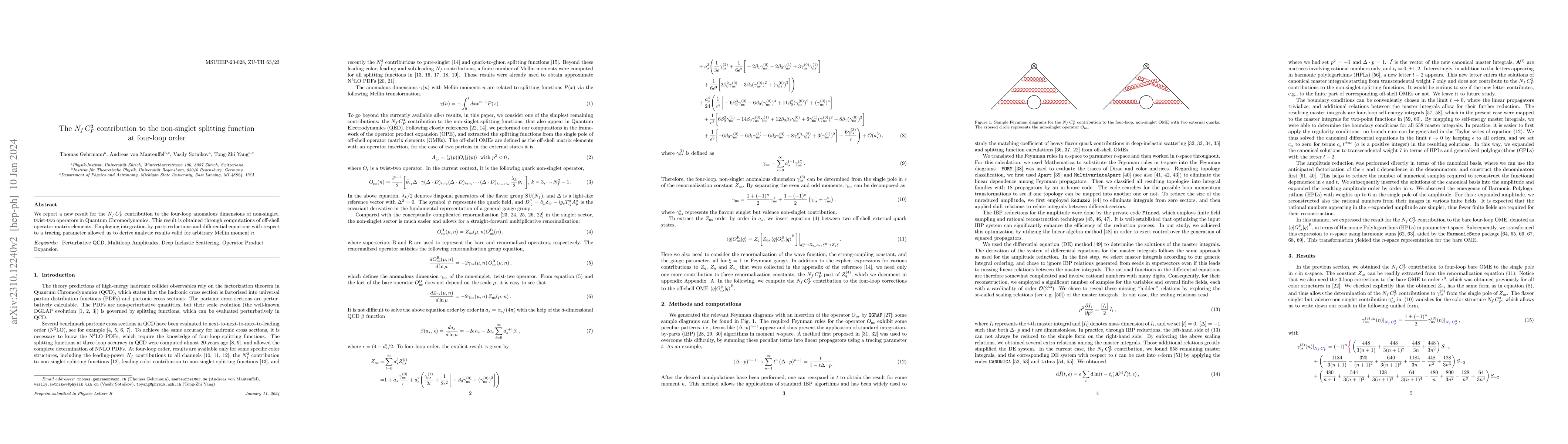 Thumbnail for The $N_f \,C_F^3$ contribution to the non-singlet splitting function at
  four-loop order