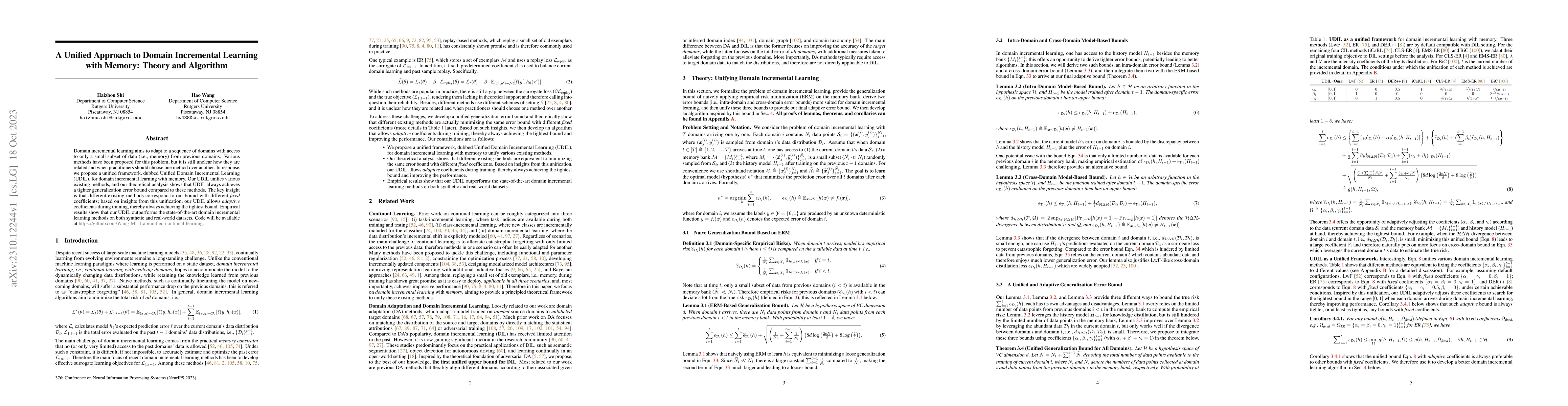 Thumbnail for A Unified Approach to Domain Incremental Learning with Memory: Theory
  and Algorithm