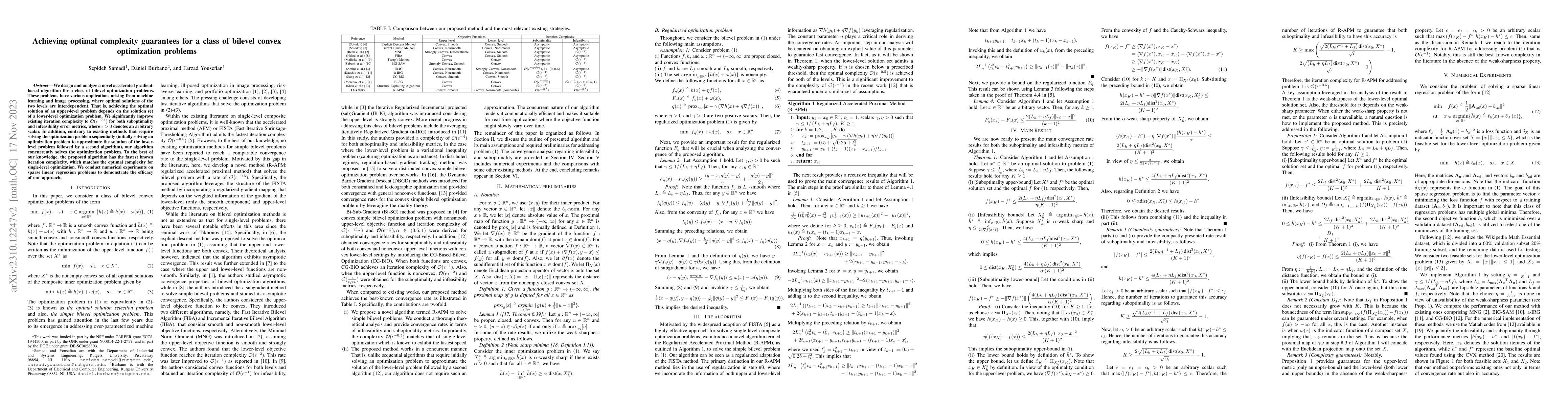 Thumbnail for Achieving optimal complexity guarantees for a class of bilevel convex
  optimization problems