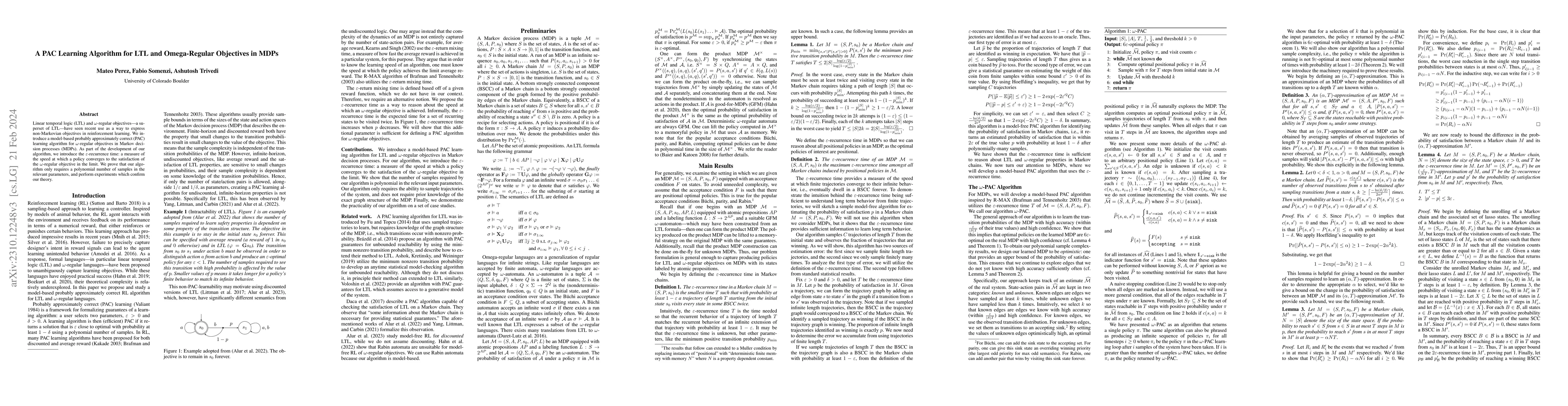 Thumbnail for A PAC Learning Algorithm for LTL and Omega-regular Objectives in MDPs