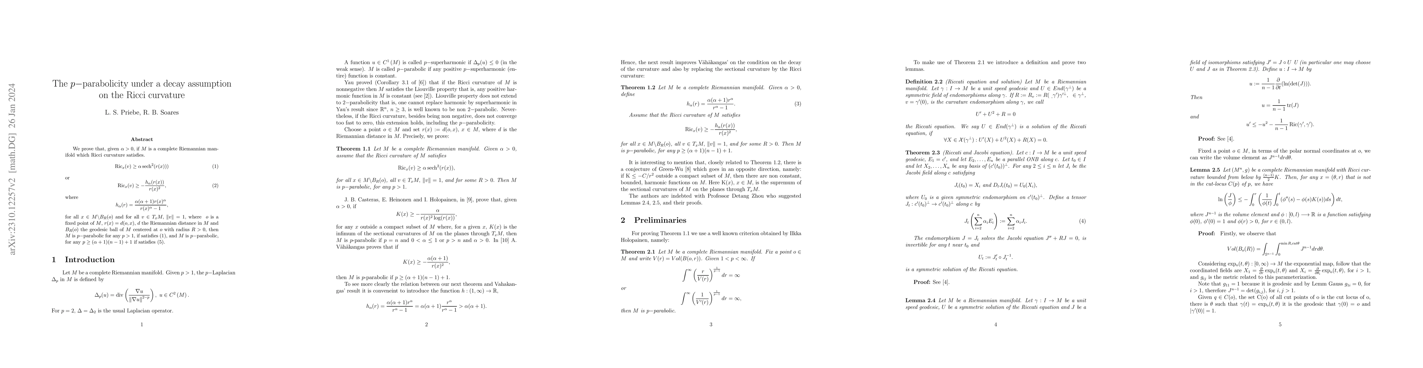 Thumbnail for The $p-$parabolicity under a decay assumption on the Ricci curvature