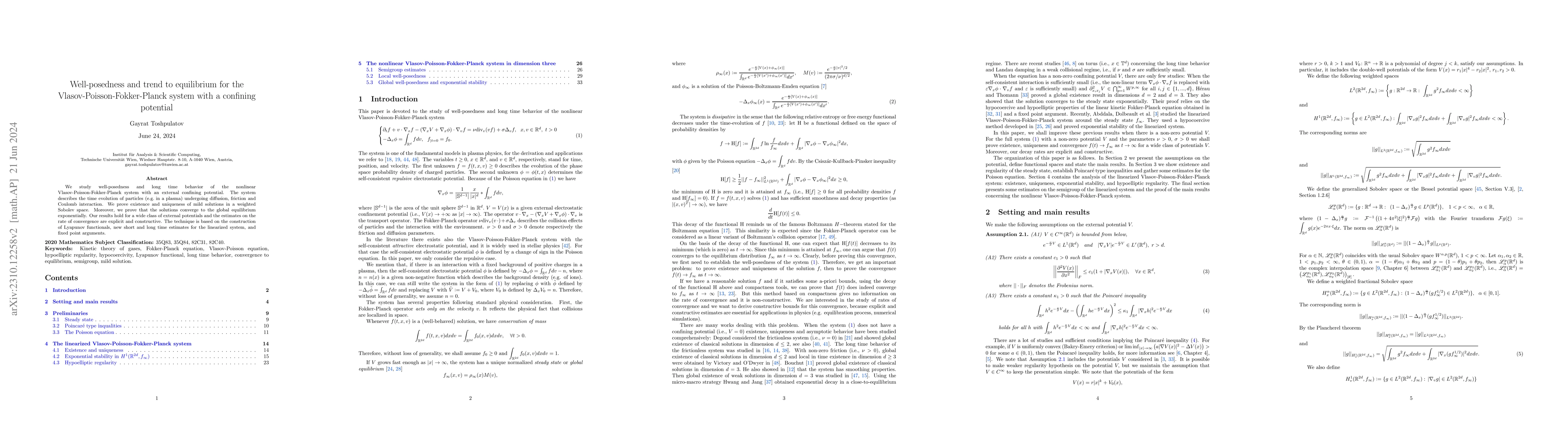 Thumbnail for Well-posedness and trend to equilibrium for the
  Vlasov-Poisson-Fokker-Planck system with a confining potential