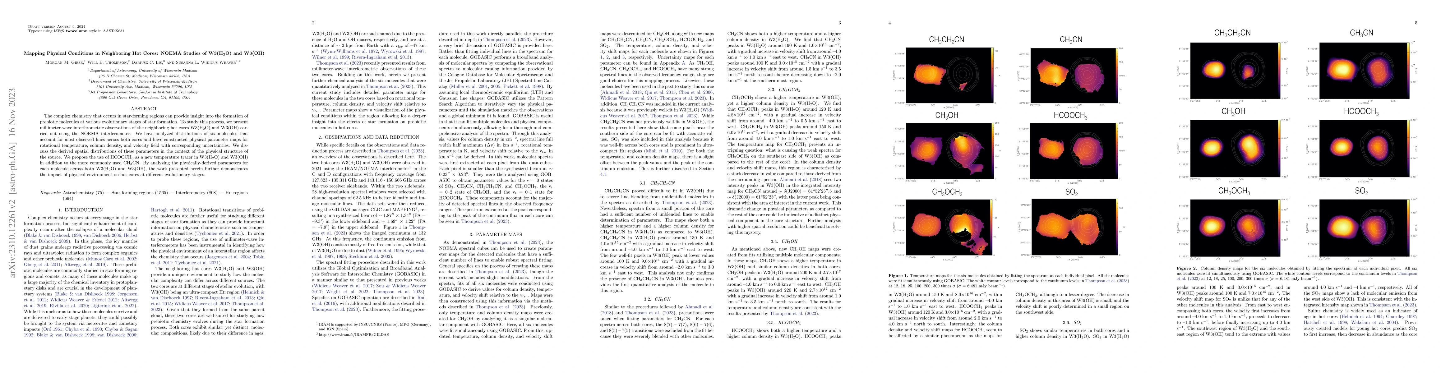 Thumbnail for Mapping Physical Conditions in Neighboring Hot Cores: NOEMA Studies of
  W3(H$_2$O) and W3(OH)
