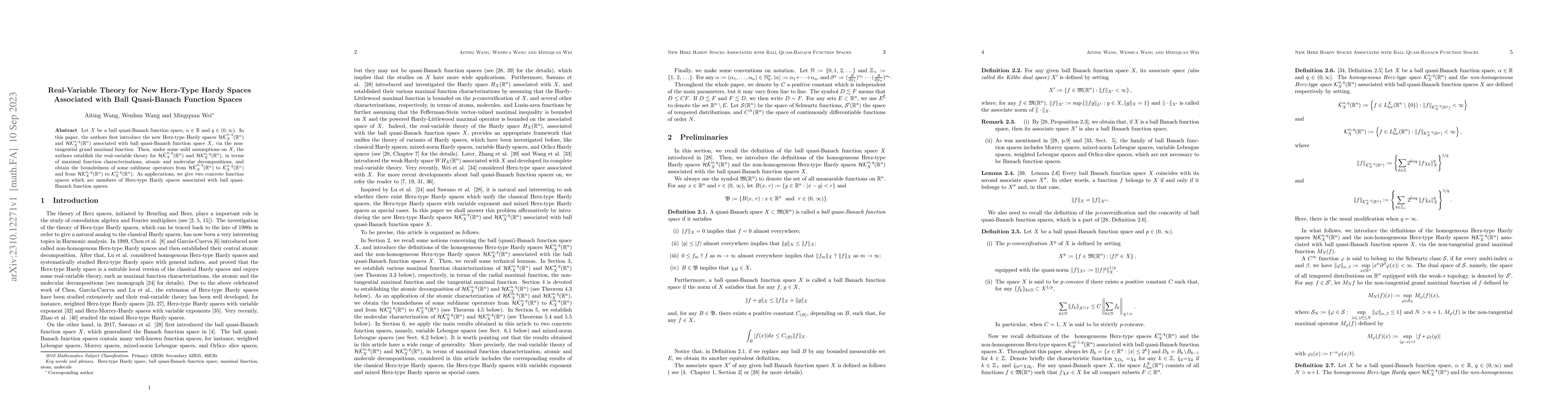 Thumbnail for Real-Variable Theory for New Herz-Type Hardy Spaces Associated with Ball
  Quasi-Banach Function Spaces