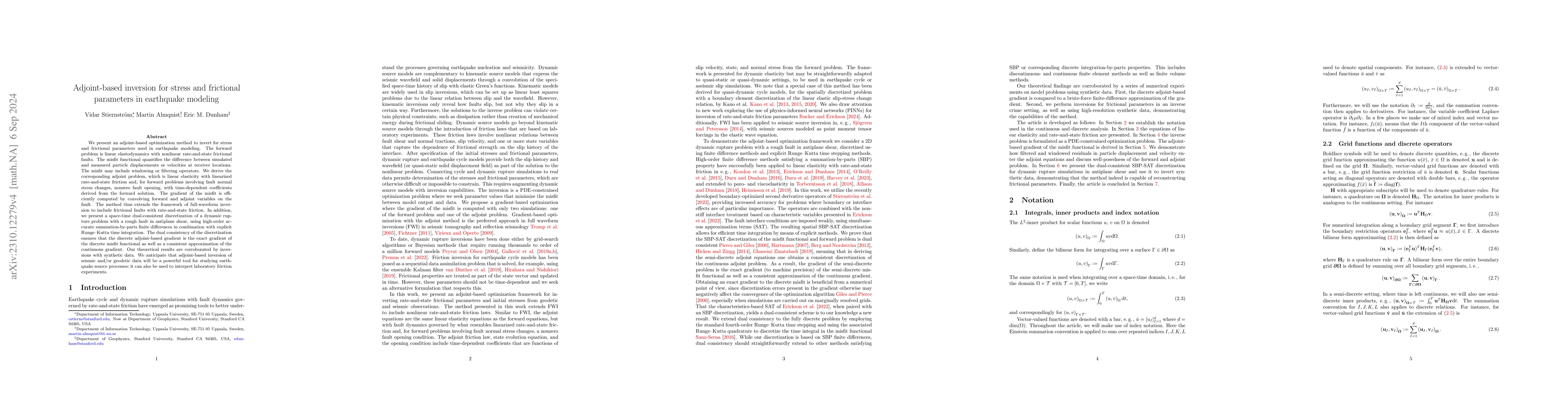 Thumbnail for Adjoint-based inversion for stress and frictional parameters in
  earthquake modeling