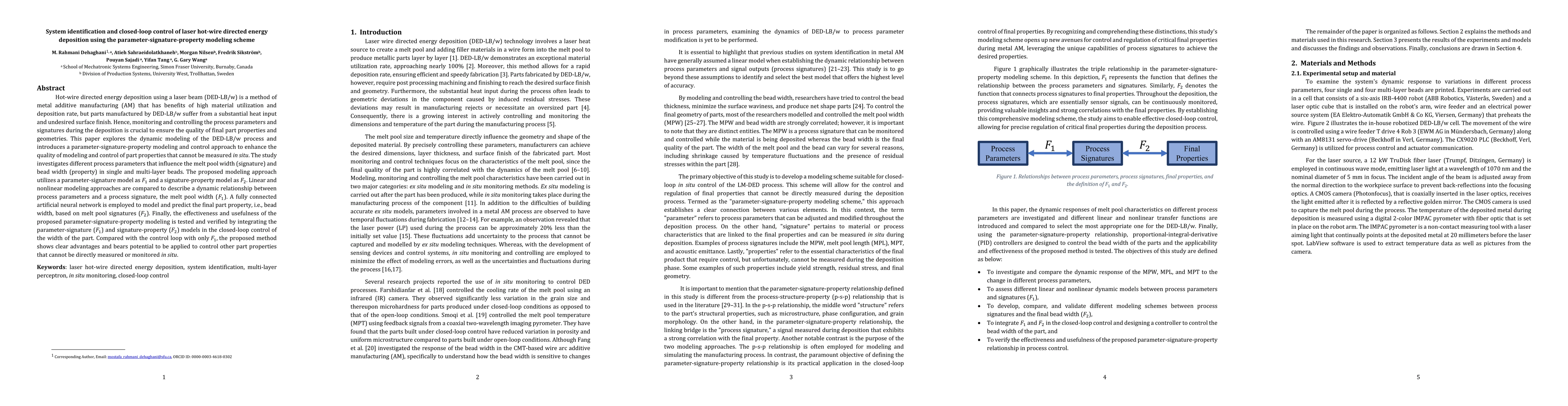 Thumbnail for System identification and closed-loop control of laser hot-wire directed
  energy deposition using the parameter-signature-property modeling scheme