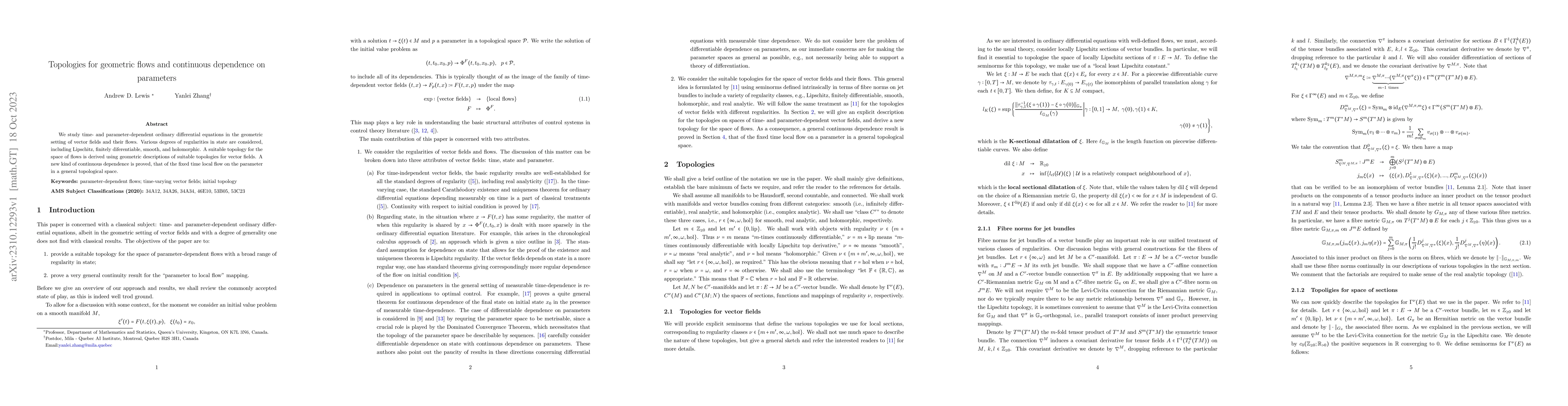Thumbnail for Topologies for geometric flows and continuous dependence on parameters