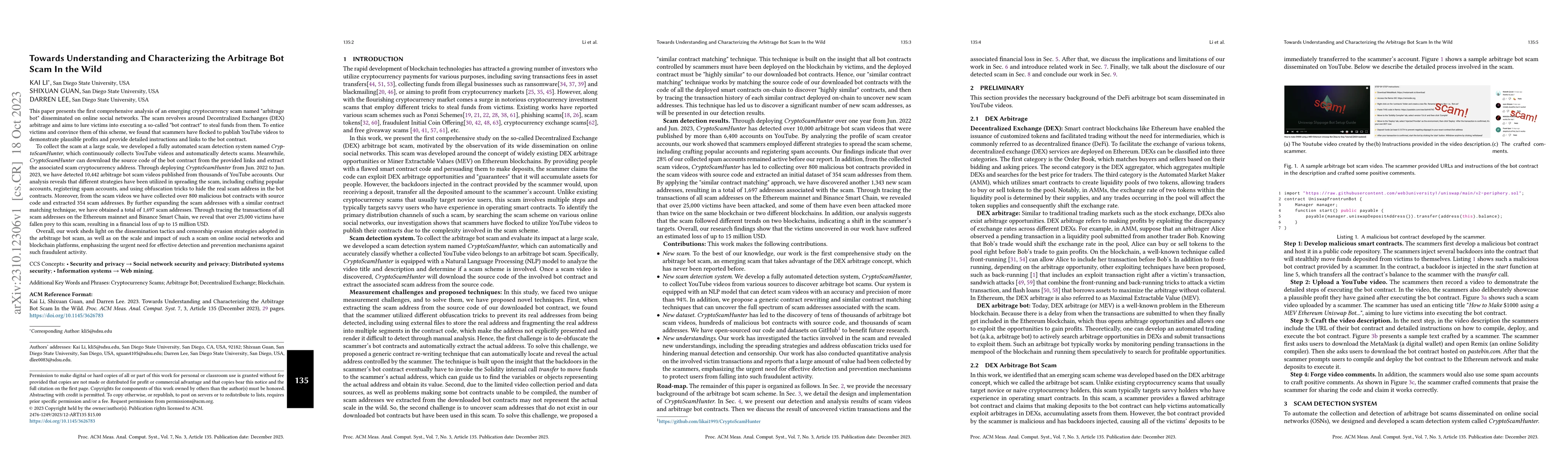 Thumbnail for Towards Understanding and Characterizing the Arbitrage Bot Scam In the
  Wild