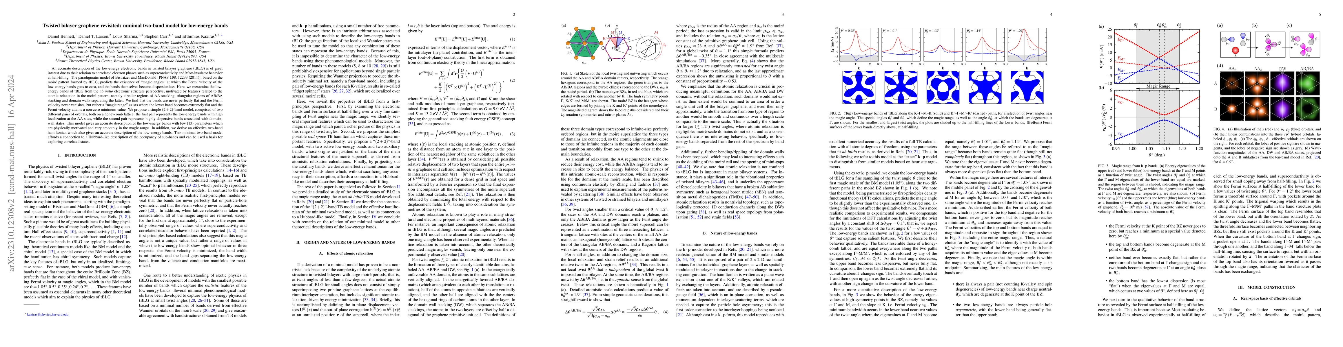 Thumbnail for Twisted bilayer graphene revisited: minimal two-band model for
  low-energy bands