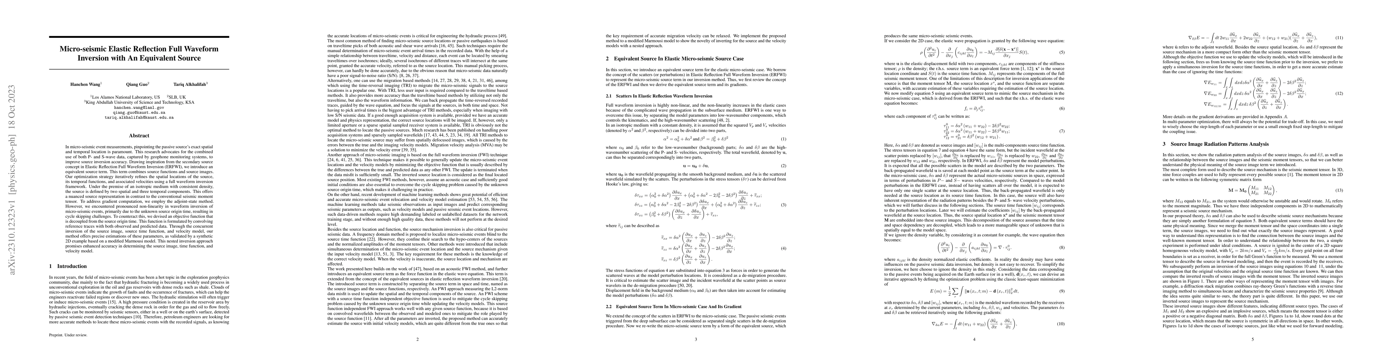 Thumbnail for Micro-seismic Elastic Reflection Full Waveform Inversion with An
  Equivalent Source