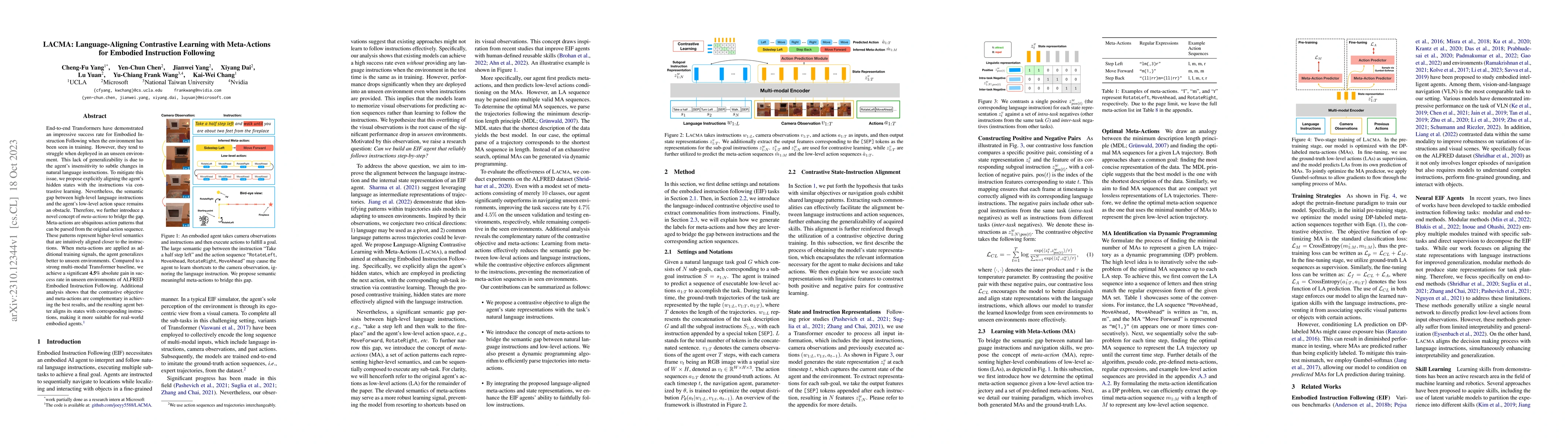 Thumbnail for LACMA: Language-Aligning Contrastive Learning with Meta-Actions for
  Embodied Instruction Following