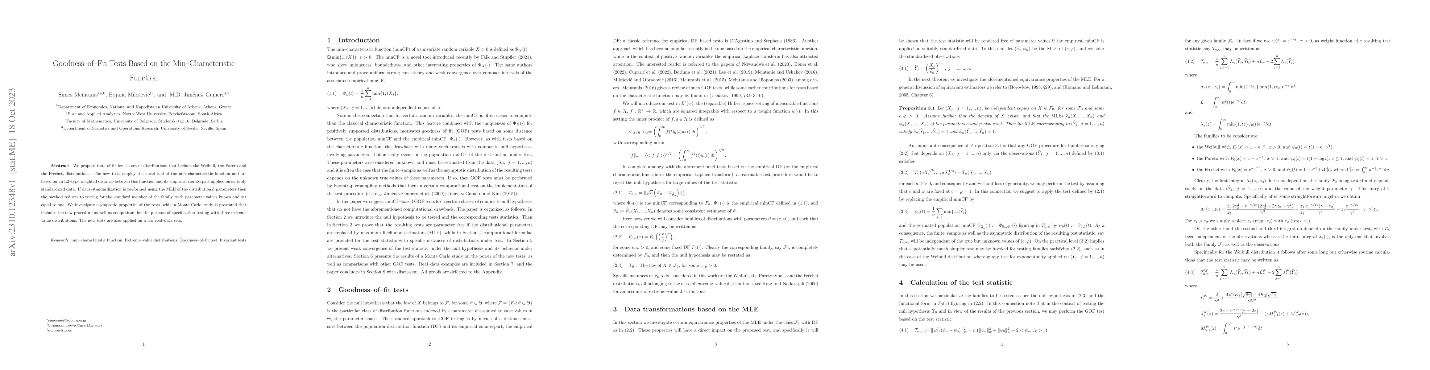 Thumbnail for Goodness--of--Fit Tests Based on the Min--Characteristic Function