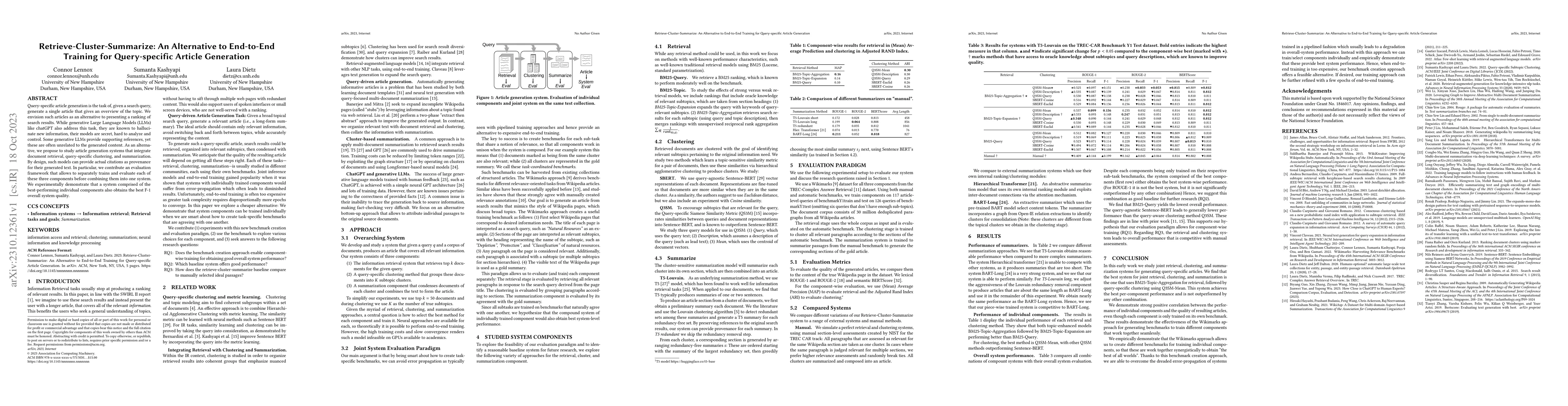 Thumbnail for Retrieve-Cluster-Summarize: An Alternative to End-to-End Training for
  Query-specific Article Generation