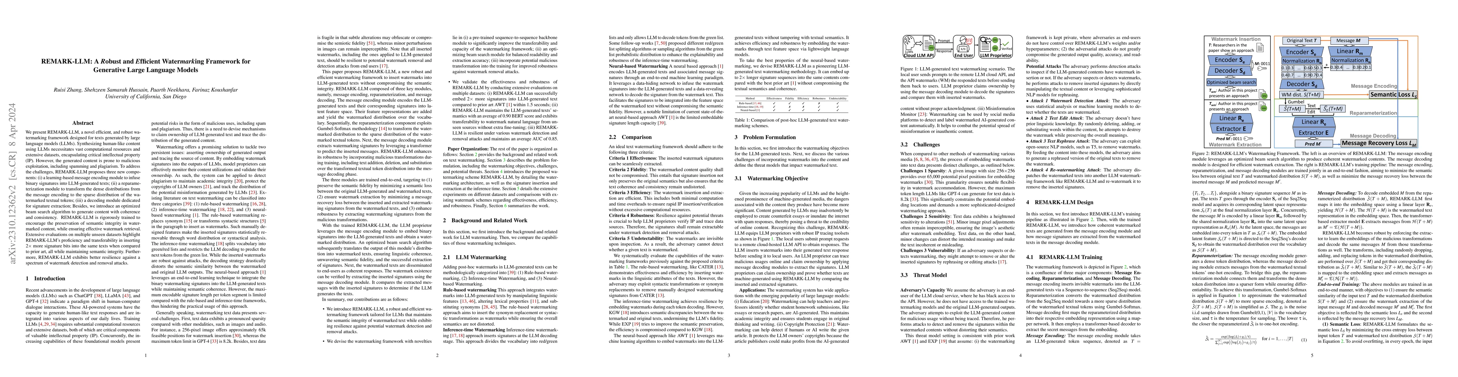 Thumbnail for REMARK-LLM: A Robust and Efficient Watermarking Framework for Generative
  Large Language Models