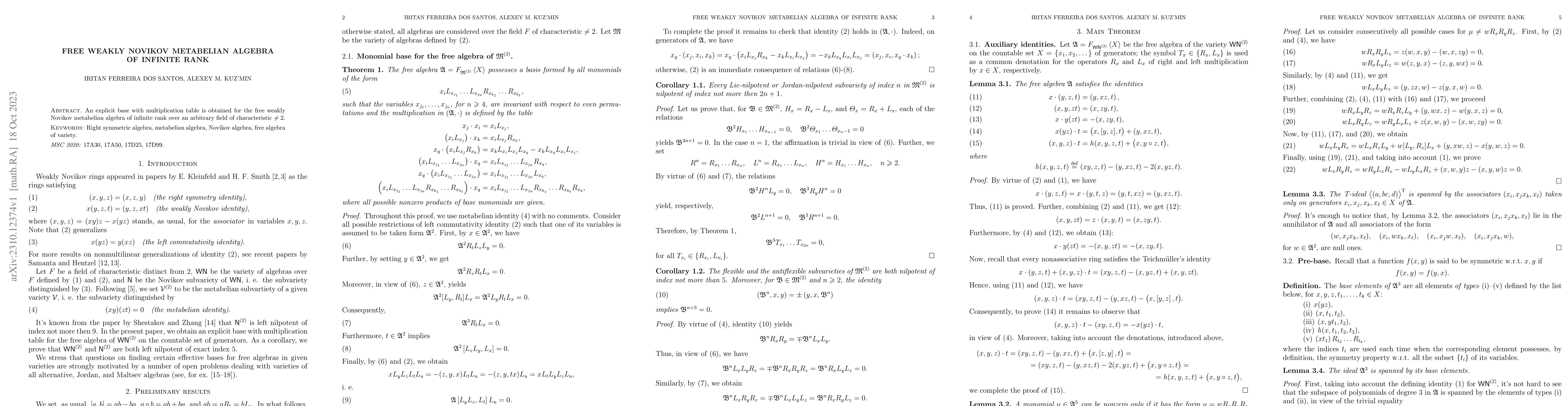Thumbnail for Free weakly Novikov metabelian algebra of infinite rank