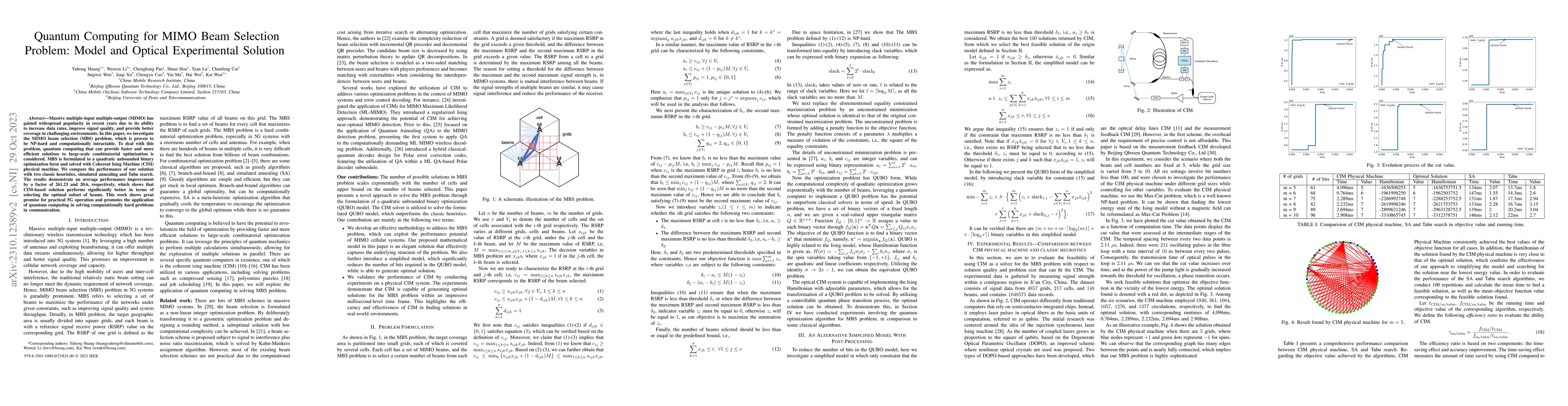 Thumbnail for Quantum Computing for MIMO Beam Selection Problem: Model and Optical
  Experimental Solution