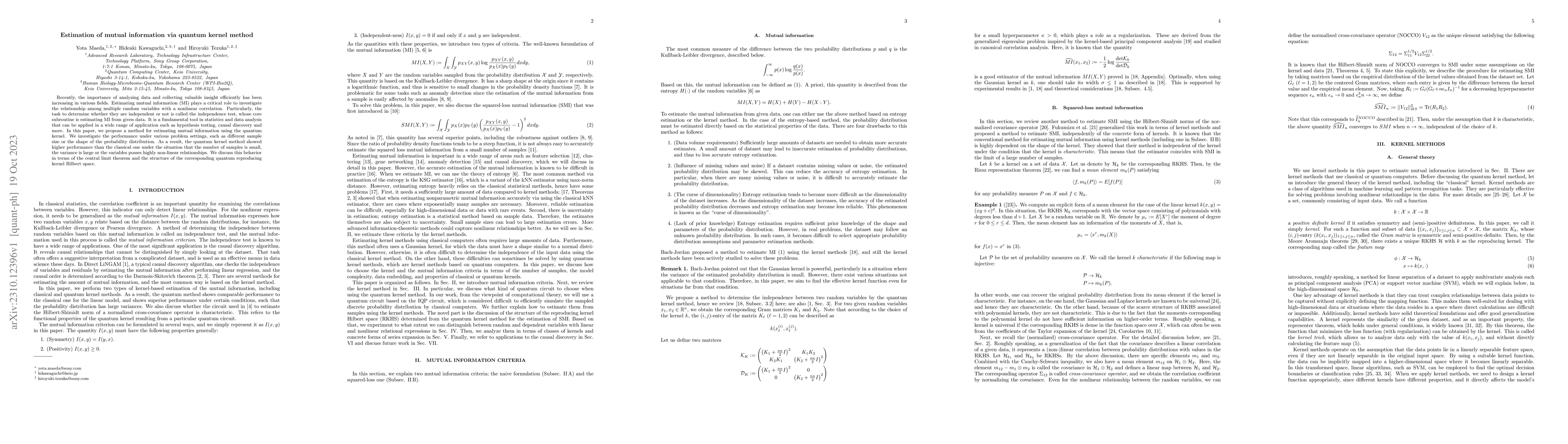 Thumbnail for Estimation of mutual information via quantum kernel method