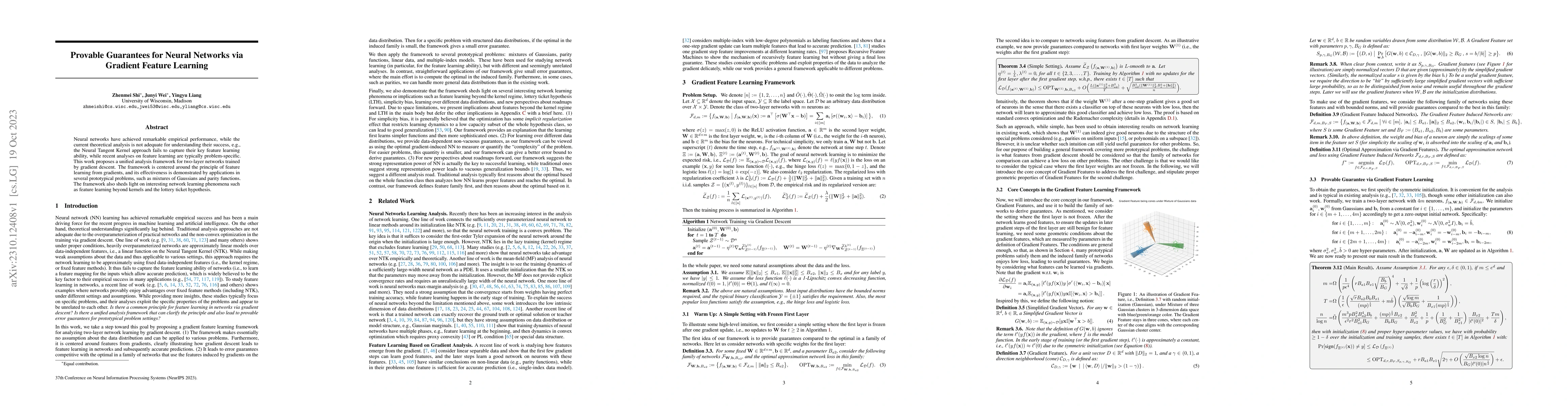 Thumbnail for Provable Guarantees for Neural Networks via Gradient Feature Learning
