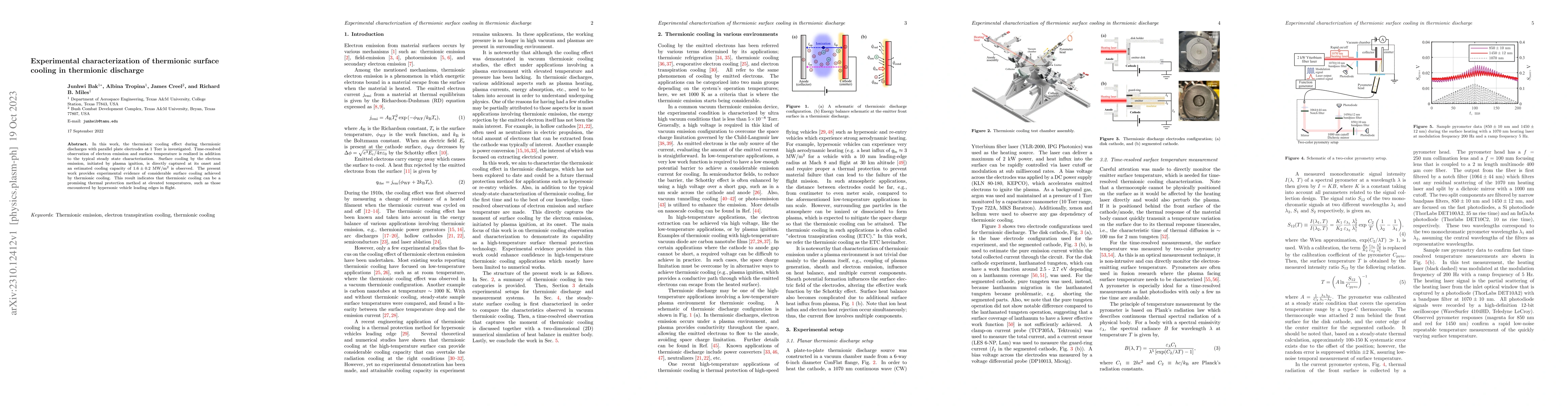 Thumbnail for Experimental characterization of thermionic surface cooling in
  thermionic discharge