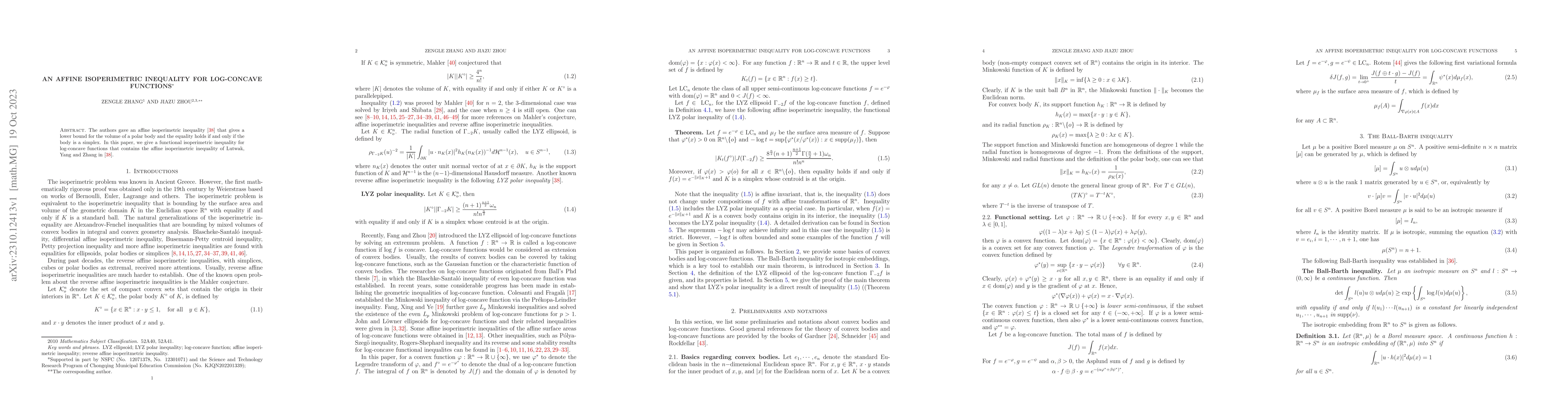 Thumbnail for An affine isoperimetric inequality for log-concave functions