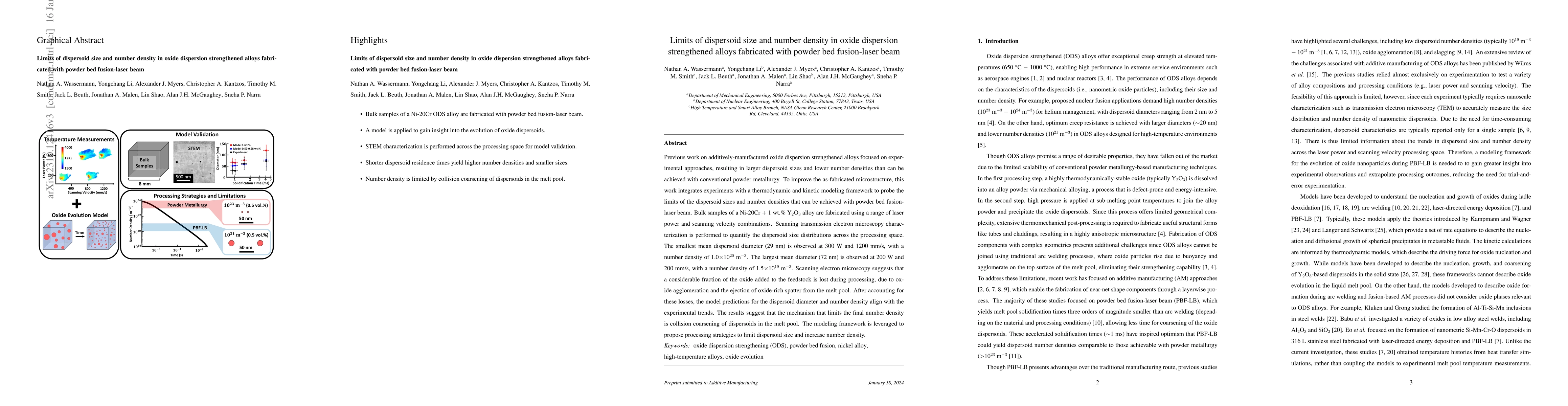 Thumbnail for Limits of dispersoid size and number density in oxide dispersion
  strengthened alloys fabricated with powder bed fusion-laser beam