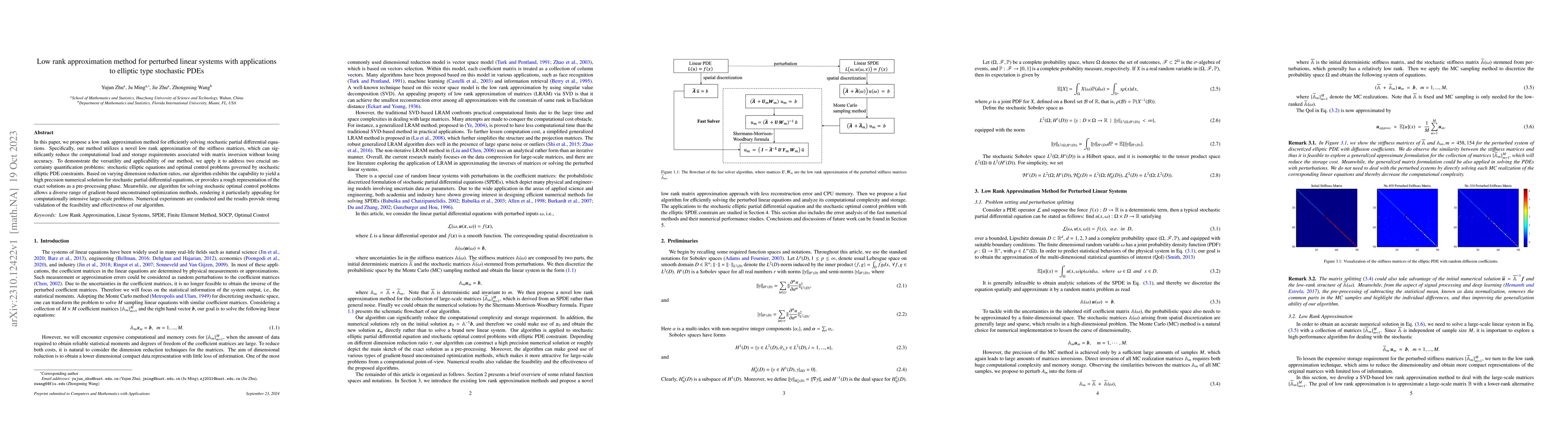 Thumbnail for Low rank approximation method for perturbed linear systems with
  applications to elliptic type stochastic PDEs