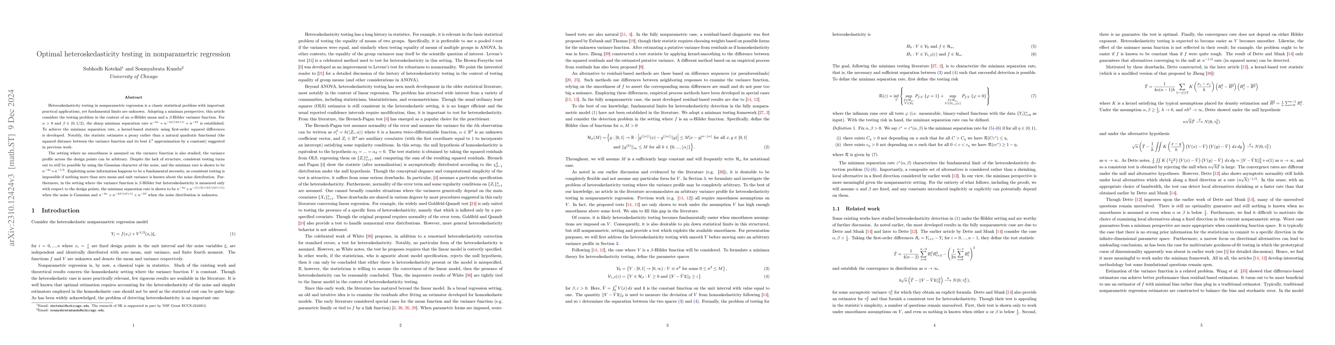 Thumbnail for Optimal heteroskedasticity testing in nonparametric regression