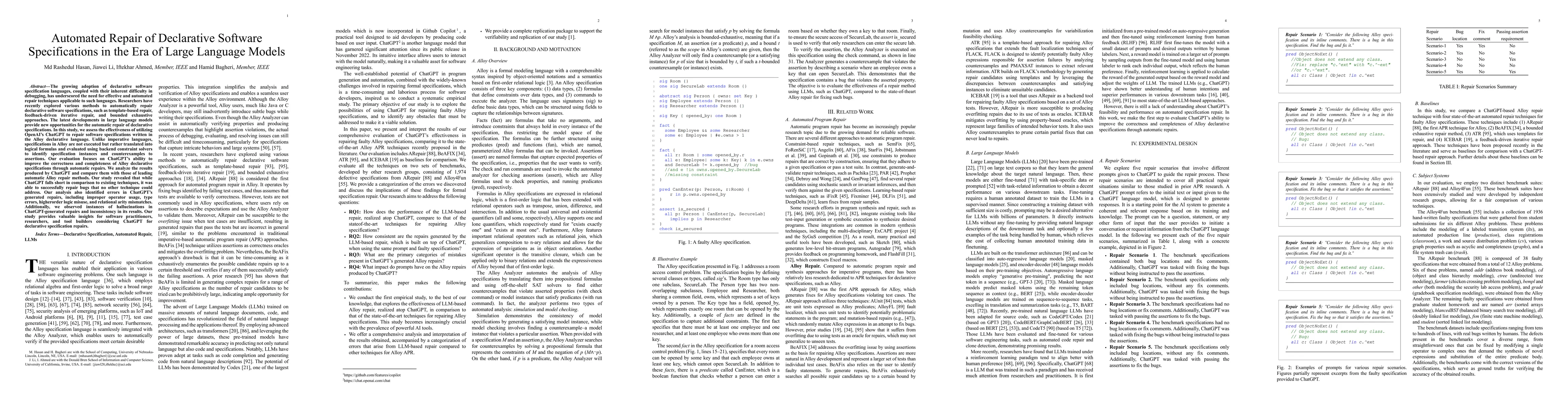 Thumbnail for Automated Repair of Declarative Software Specifications in the Era of
  Large Language Models