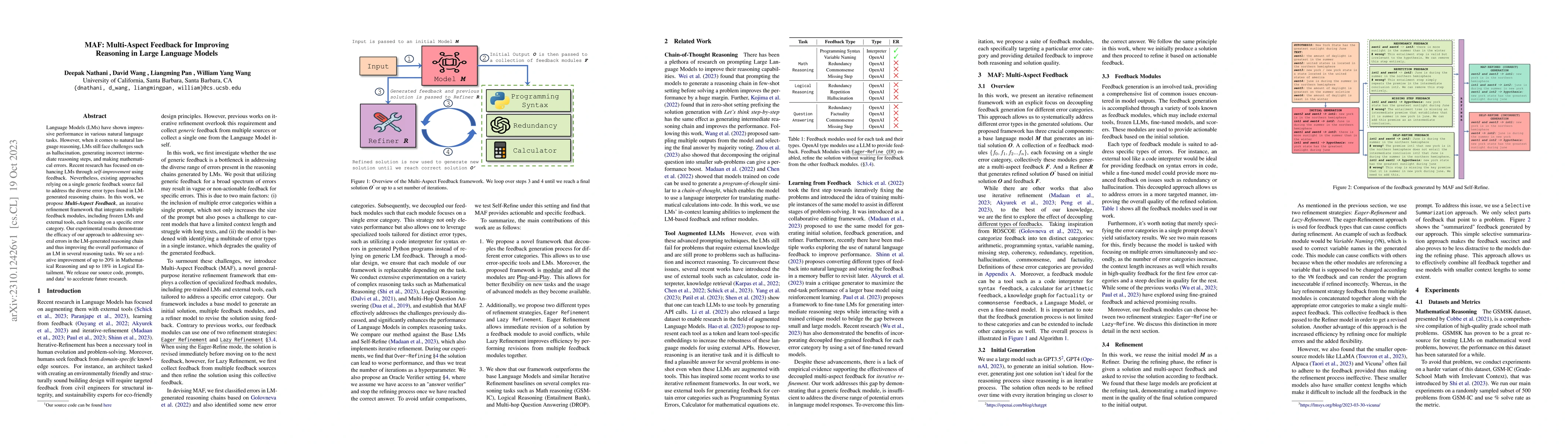 Thumbnail for MAF: Multi-Aspect Feedback for Improving Reasoning in Large Language
  Models