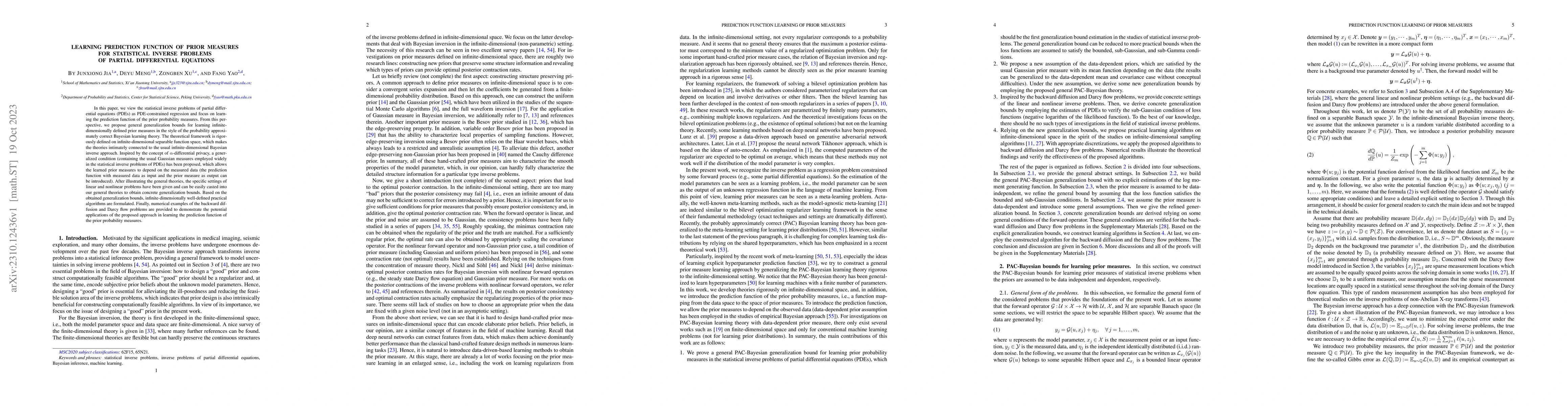Thumbnail for Learning prediction function of prior measures for statistical inverse
  problems of partial differential equations