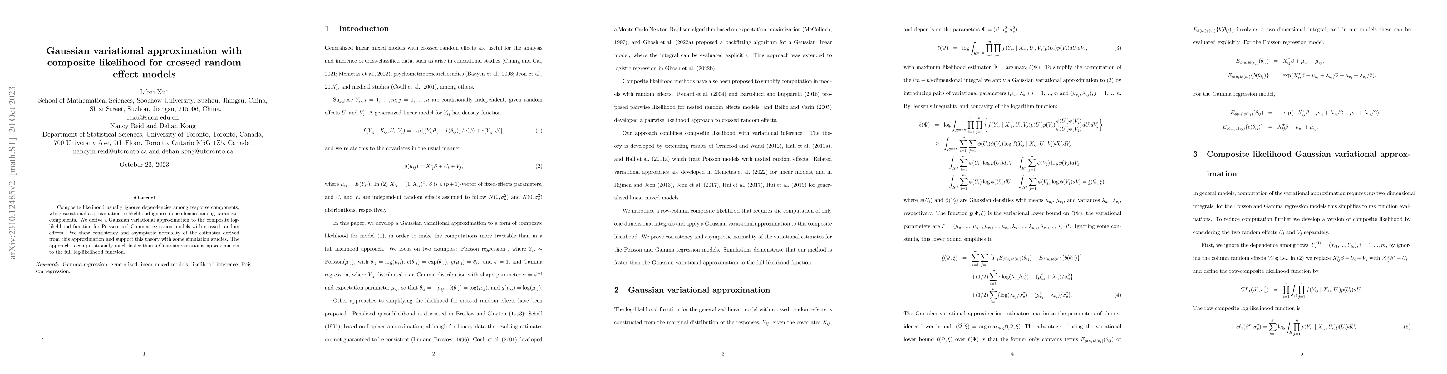 Thumbnail for Gaussian variational approximation with composite likelihood for crossed
  random effect models