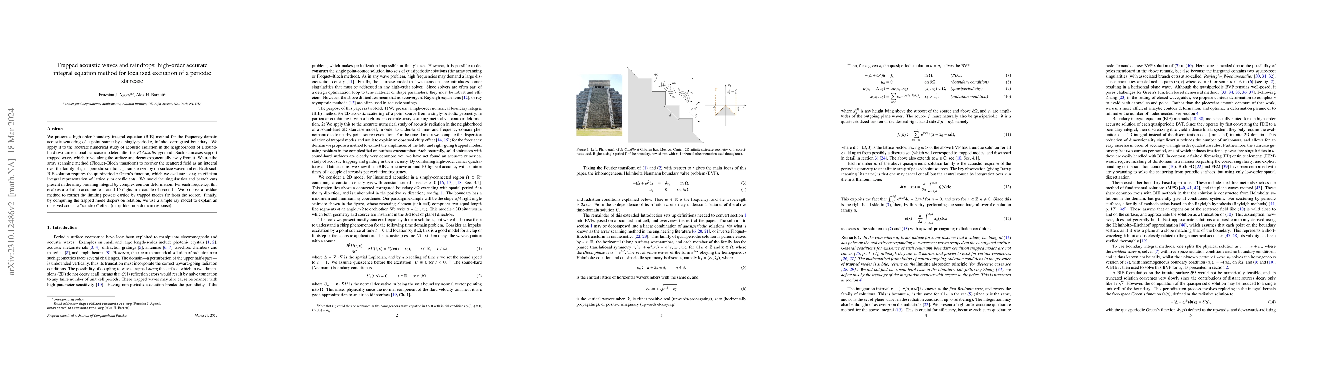 Thumbnail for Trapped acoustic waves and raindrops: high-order accurate integral
  equation method for localized excitation of a periodic staircase