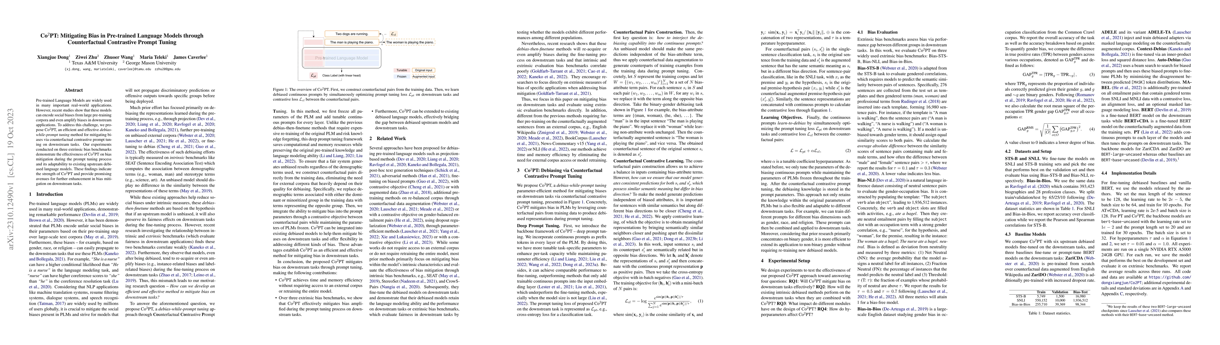 Thumbnail for Co$^2$PT: Mitigating Bias in Pre-trained Language Models through
  Counterfactual Contrastive Prompt Tuning